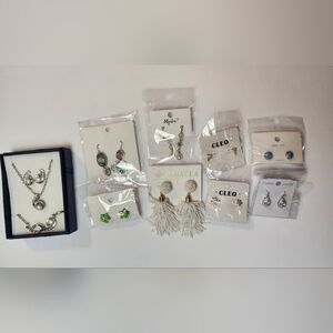 Jewery Earrings Lot 9 Piece Costume Necklace Bracelet Faux Pearls Cleo Panacea